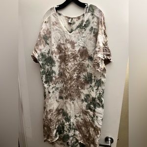 XCVI Reeta Tie-Dye Linen Tunic Dress L with pockets NWOT